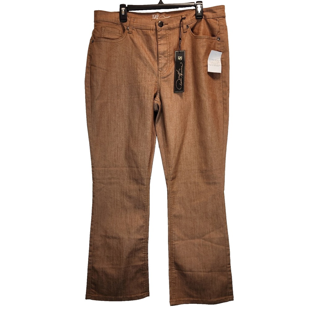 DG2 Diane Gilman Womens Plus 16W Brown Stretch Bootcut Denim Pants NWT